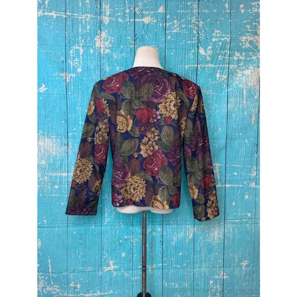 Inseparables vintage padded shoulders floral tapestry buttoned blouse size M - Picture 2 of 9